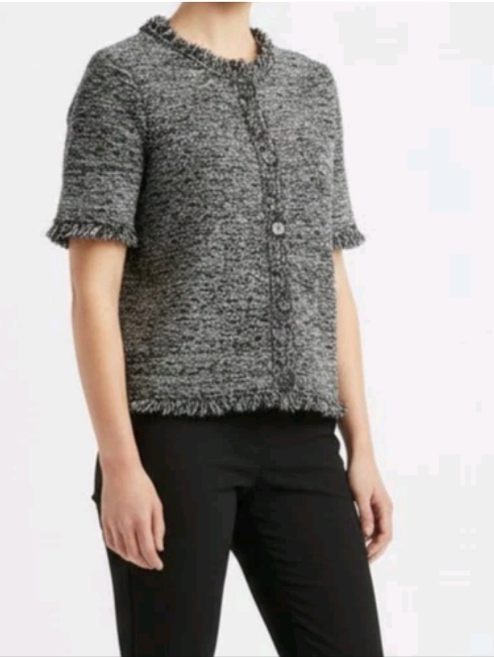 J. Crew Textured Short-Sleeve Bouclé Cardigan - Gray